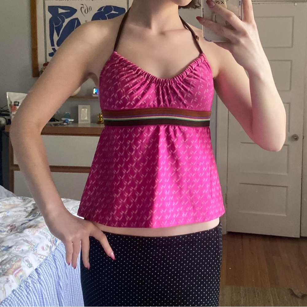 Kenneth Cole Pink and Brown Halter Top